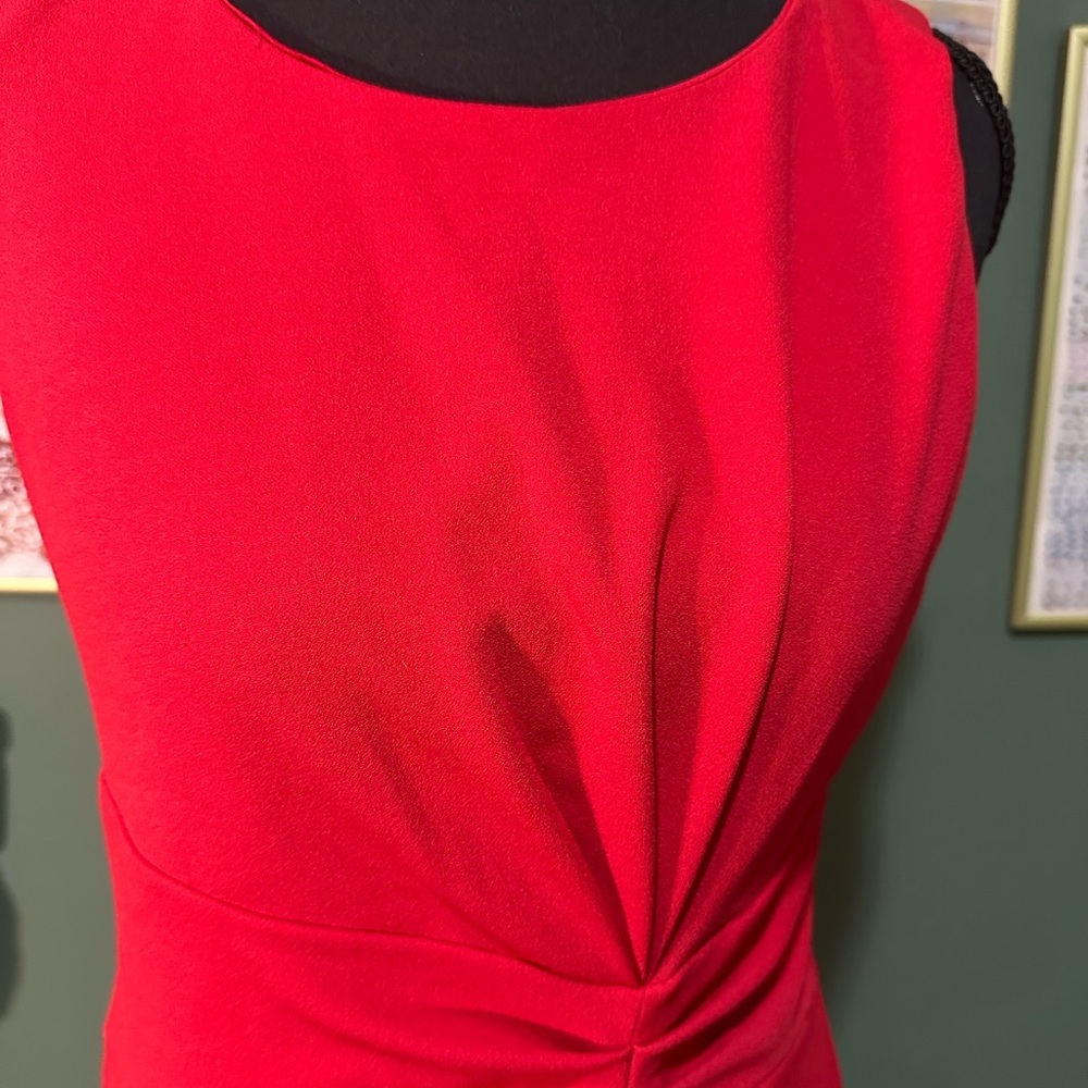 SOLD Tahari Red Asymmetrical Ruched Sheath Dress 6P - Picture 3 of 7